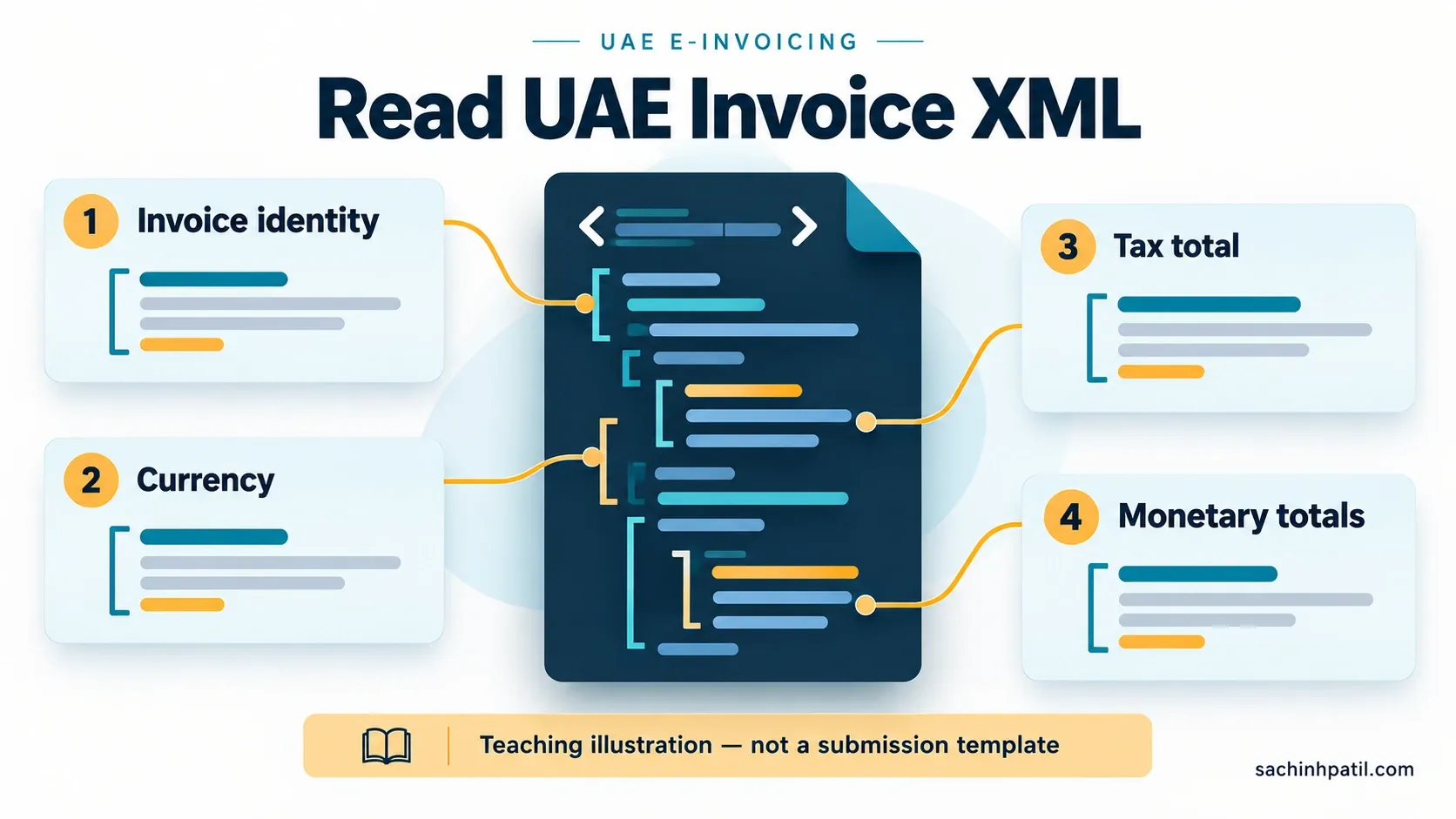 UAE e-invoicing infographic about worked xml example.