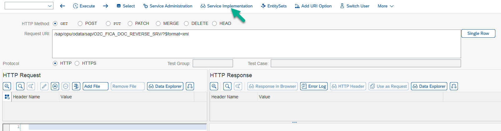 Service implementation details for the OData service