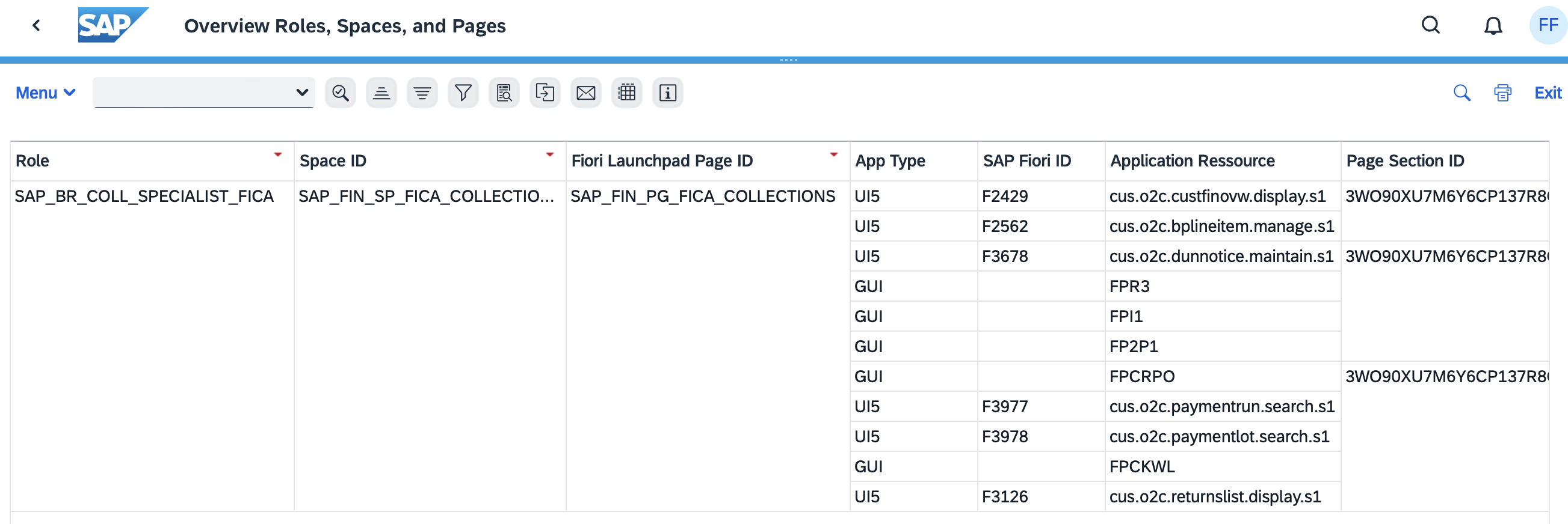 /UI2/RSP_LIST output with space, page and section IDs