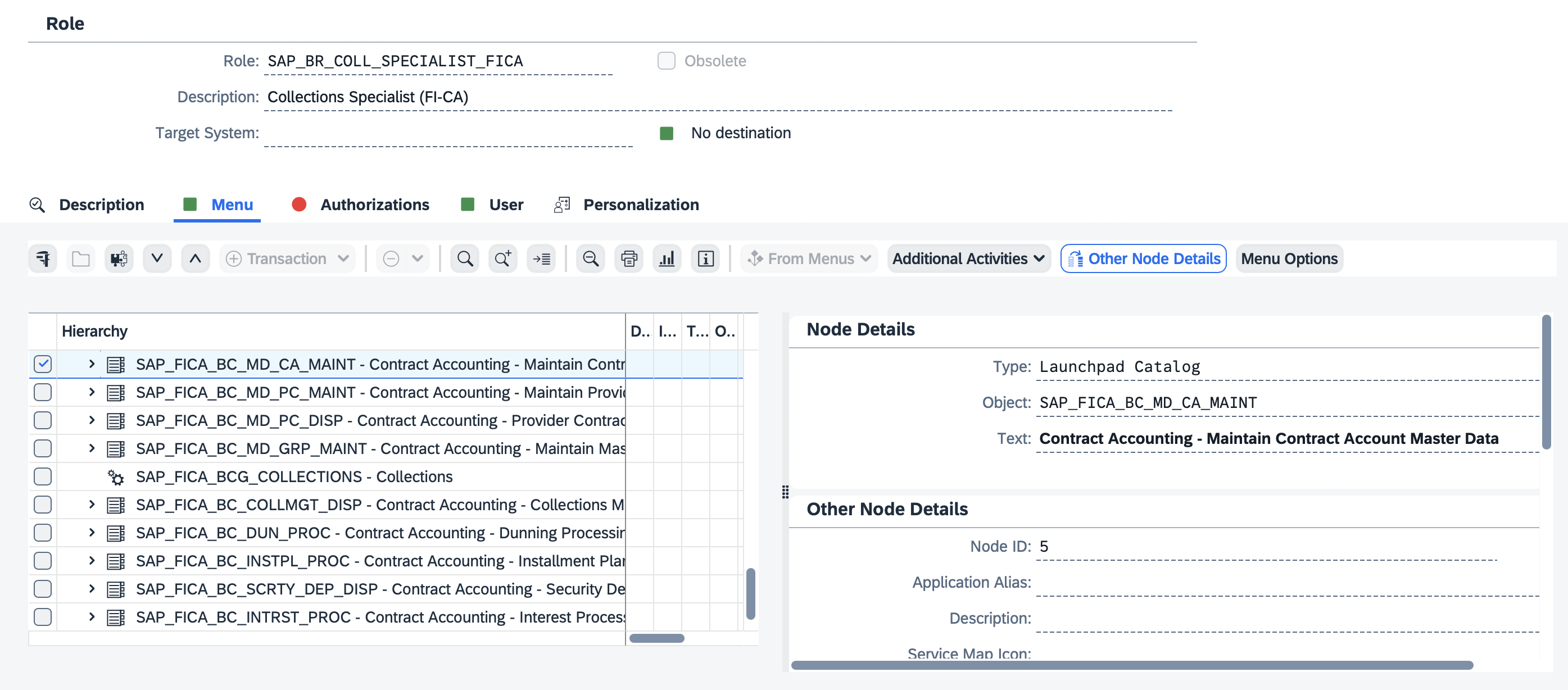 Business catalog assignment in the business role in PFCG